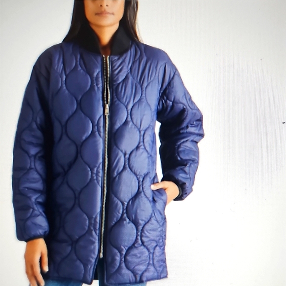 NYT Steve Madden Quilted Military Liner Jacket Medium Marine (Navy) - Picture 1 of 16